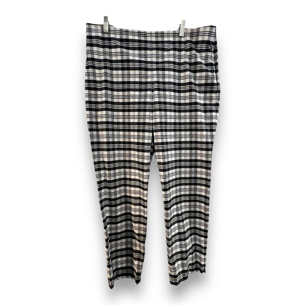 TALBOTS Black and white plaid straight leg cotton & spandex pants SZ 14